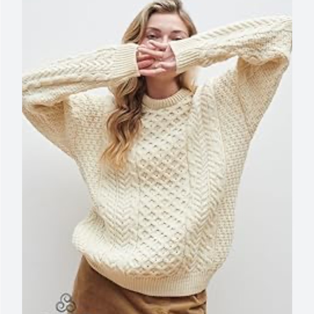 Cream Cable Knit Crewneck Sweater - Classic Cozy Style